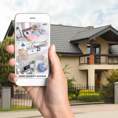 Gainesville vivint phone display of cctv live feed in front of a house